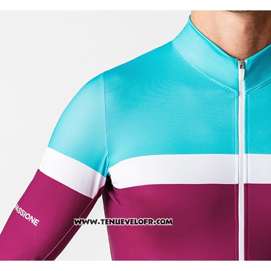 2019 Maillot Ciclismo La Passione Bleu Blanc Rouge Manches Longues et Cuissard